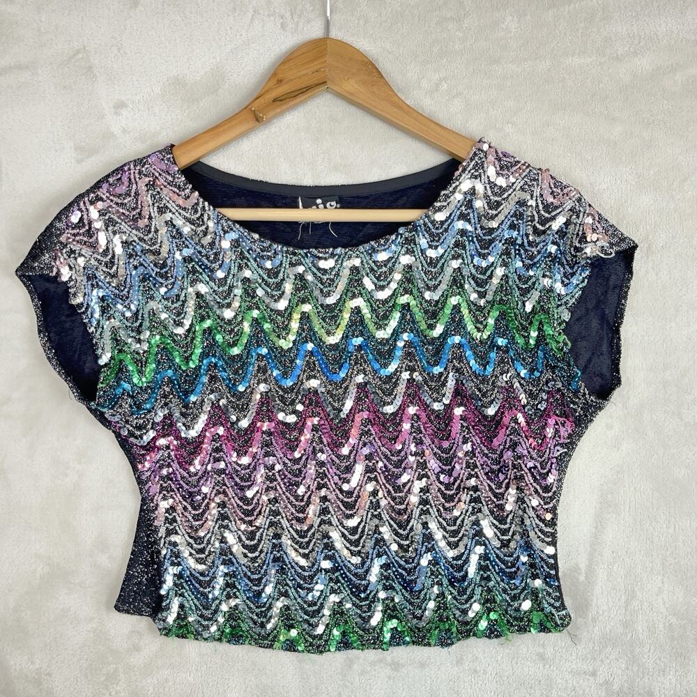 Rio Vintage 70s Rainbow Sequin Top Women's S/M Disco Studio 54 Union Made